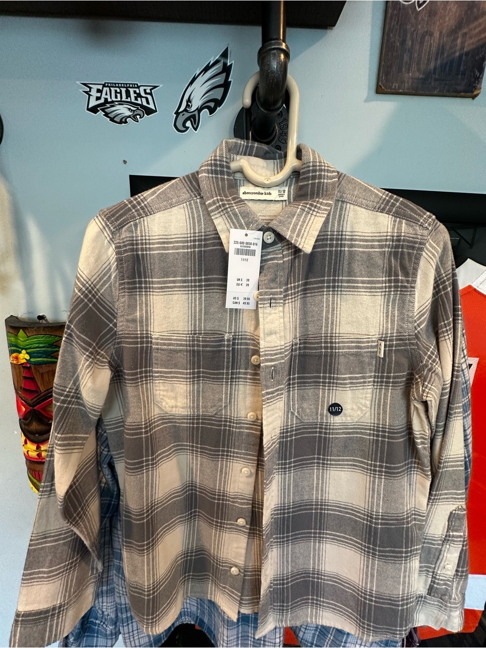 abercrombie kids Gray and Cream Plaid Button-Down Shirt